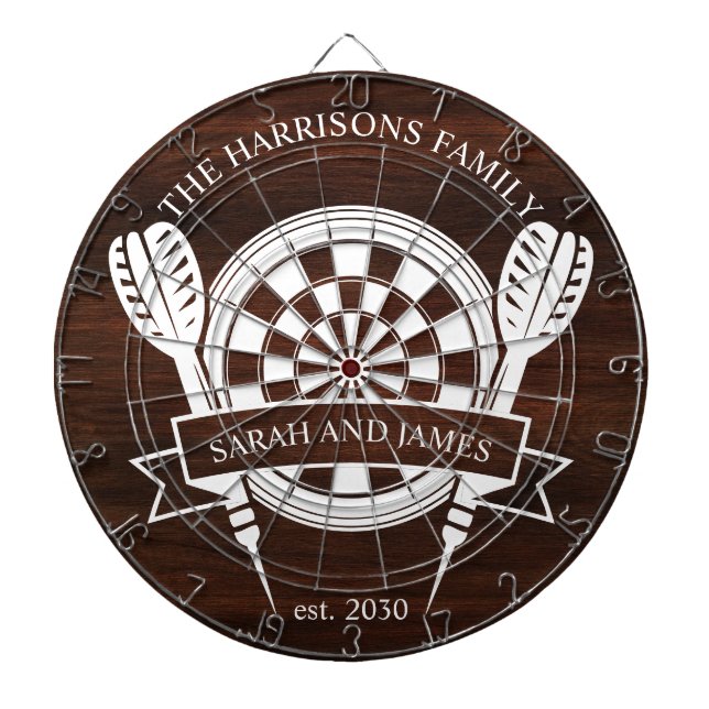 Rustic Wood Family Custom Name Wedding Dartboard (Front)