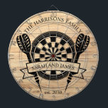 Rustic Wood Family Custom Name Wedding Dartboard<br><div class="desc">The Rustic Wood Family Custom Name Wedding Dart Board offers a charming and personalised addition to your wedding or home decor. Designed with a rustic woodgrain background, this dartboard can be customised with the couple's last name and wedding date, creating a unique keepsake for newlyweds. Ideal as a fun game...</div>