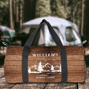 Rustic Wood Family Log Cabin Duffle Bag