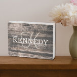 Rustic Wood Family Monogram Last Name Wooden Box Sign<br><div class="desc">Personalised wooden family signs with monogram initial letter, family name and established year.</div>