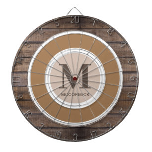 Rustic Wood Family Monogram Name Custom Dartboard