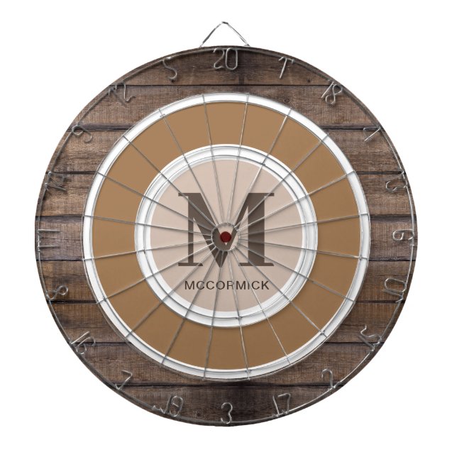 Rustic Wood Family Monogram Name Custom Dartboard (Front)