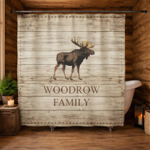 Rustic Wood Family Name Shower Curtain