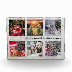 Rustic wood family photo collage family name block