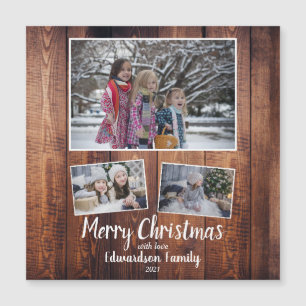 Rustic wood family photo collage Merry Christmas