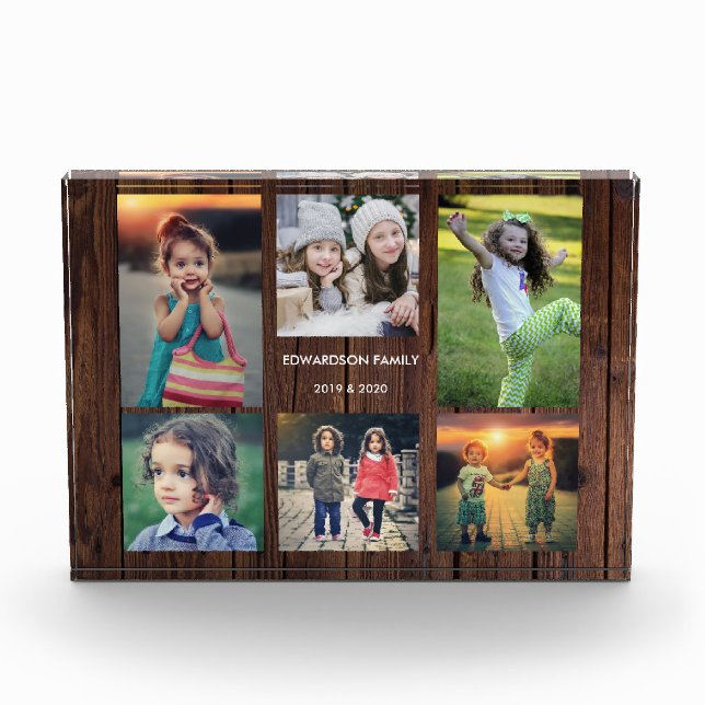 Rustic wood family photo collage photo block (Front)