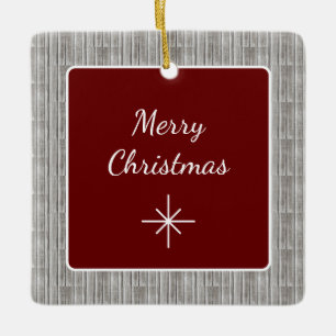 Rustic Wood Family Simple Christmas Ceramic Ornament