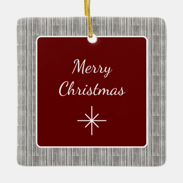 Rustic Wood Family Simple Christmas  Ceramic Ornament (Front)