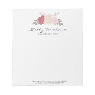 Rustic Wood Farmhouse Floral Rose Boutique Letter Notepad