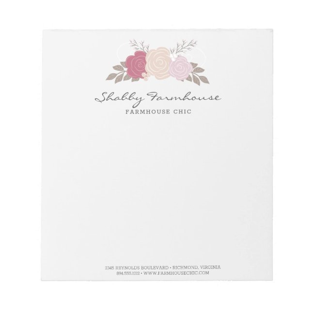 Rustic Wood Farmhouse Floral Rose Boutique  Letter Notepad (Front)