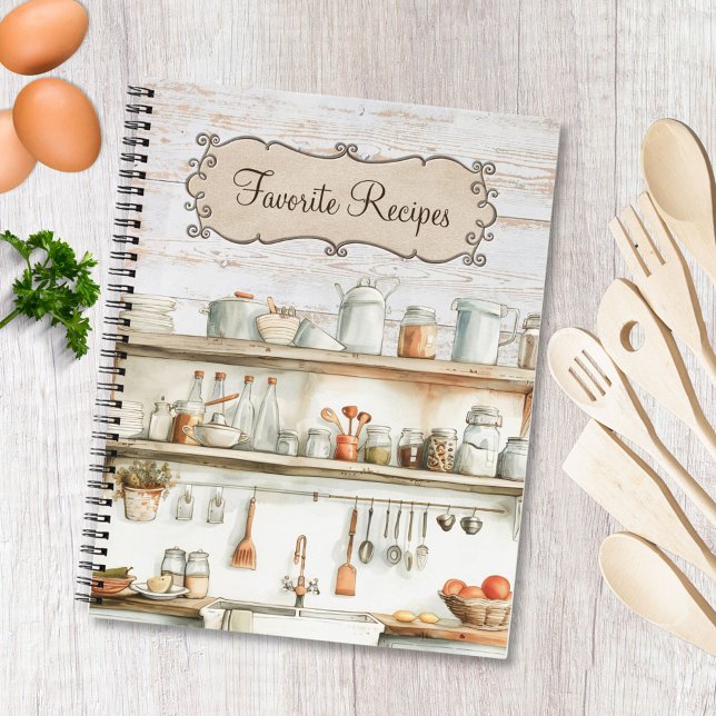 Rustic Wood Farmhouse Kitchen Family Recipe Book (In situ)