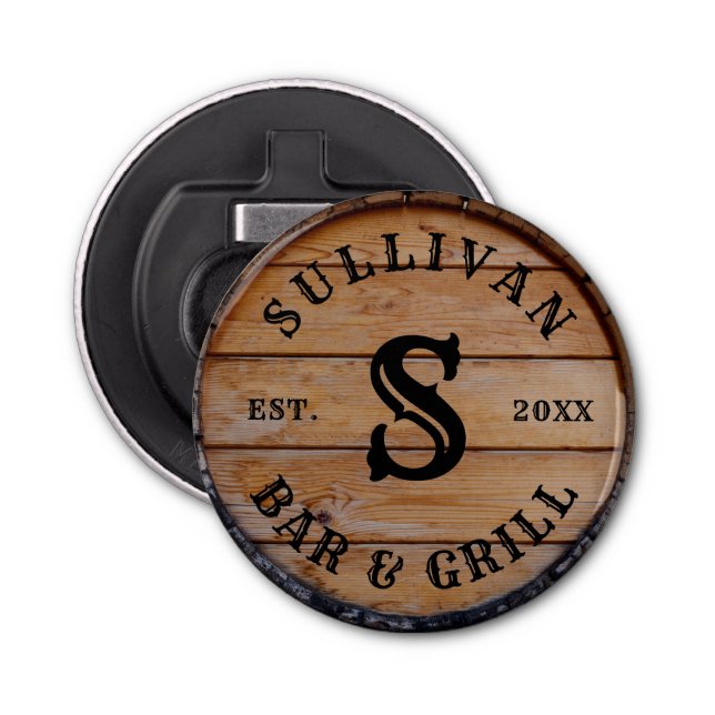Rustic Wood Farmhouse Personalised Monogram Name Bottle Opener (Front)