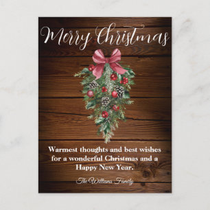 rustic wood farmhouse watercolor christmas tree postcard