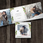 Rustic Wood Farmhouse Watercolor Pine Christmas Tri-Fold Holiday Card<br><div class="desc">This rustic elegant trifold Christmas card features an off white shiplap background accented with lush green pine branches and berries. This rustic elegant card offers 4 square photo frames and custom text for a personal holiday message.</div>