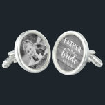 Rustic Wood Father Of The Bride Photo Cufflinks<br><div class="desc">The "Father Of The Bride Photo Cufflinks" are a beautifully crafted, heartwarming accessory that encapsulates the eternal bond between a daughter and her father on her wedding day. These cufflinks are designed with your favourite photo on one cufflink with the text "father of the bride" on the other allowing the...</div>