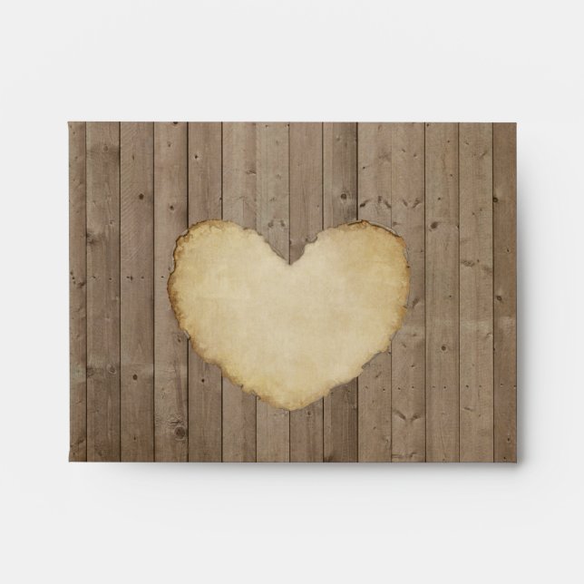 Rustic Wood Fence Boards Heart Thank You Notes Envelopes (Front)