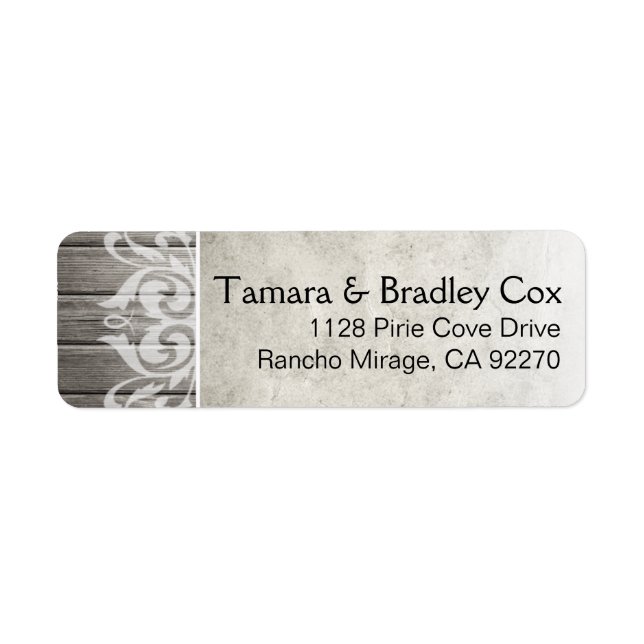 Rustic Wood Filigree | grey Return Address Label (Front)