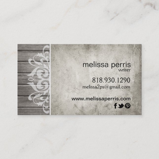 Rustic Wood Filigree | grey white Business Card (Front)