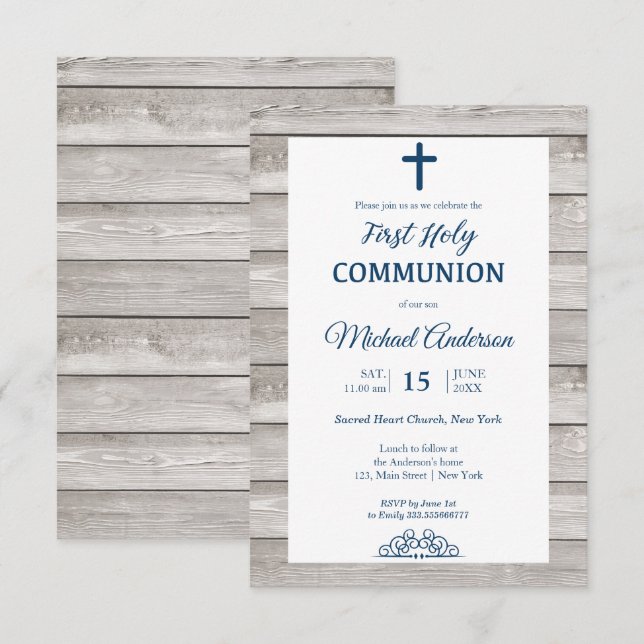 Rustic Wood First Communion Religious event Invitation (Front/Back)