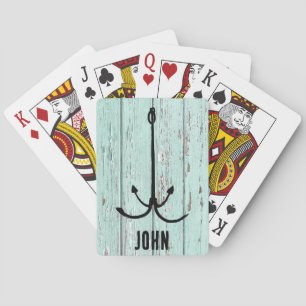 Rustic wood & fish hook, Fisherman aesthetic Playing Cards