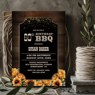 Rustic Wood Floral 60th Birthday BBQ Invitation