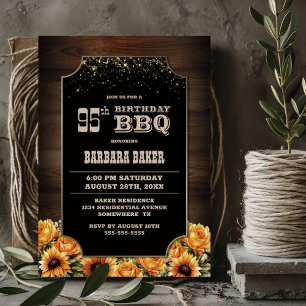 Rustic Wood Floral 95th Birthday BBQ Invitation
