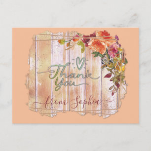 Rustic Wood Floral Add Name Thank You Postcard