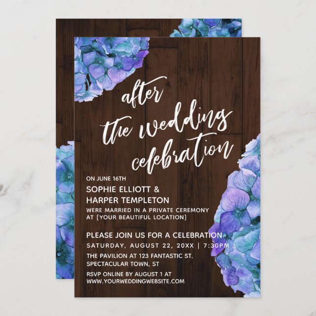 Rustic Wood & Floral After the Wedding Celebration Invitation (Front/Back)