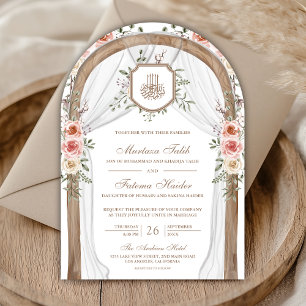 Rustic Wood Floral Arch Islamic Muslim Wedding Invitation