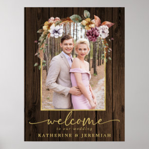 Rustic Wood Floral Arch Photo Wedding Welcome Poster