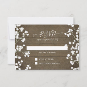 Rustic Wood Floral Babys Breath Baby Shower RSVP Card