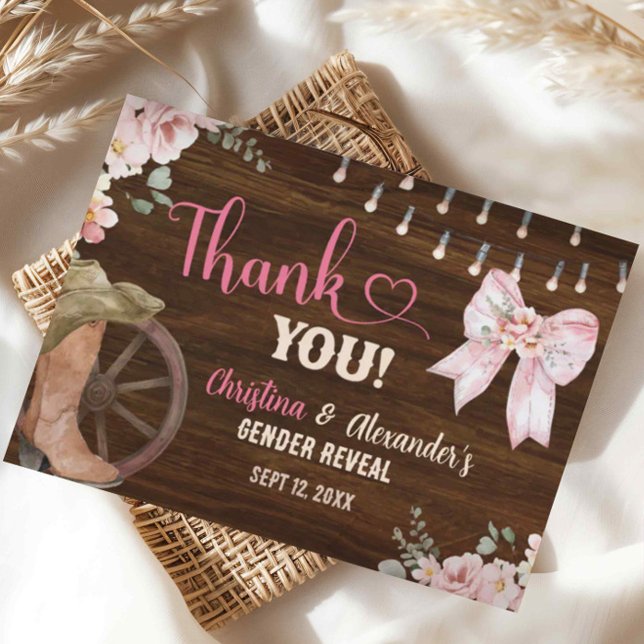 Rustic Wood Floral Boots or Bows Thank You Cards (Creator Uploaded)