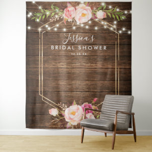 Rustic Wood Floral Bridal Shower Backdrop Tapestry