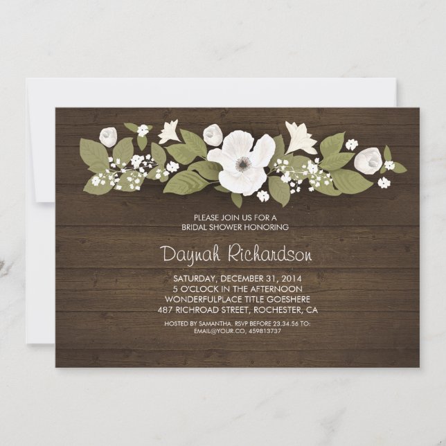 rustic wood floral bridal shower invitation (Front)