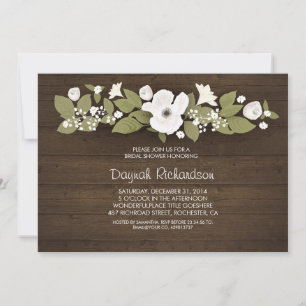 rustic wood floral bridal shower invitation