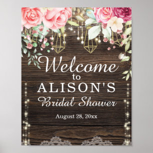 Rustic Wood Floral Bridal Shower Welcome Sign