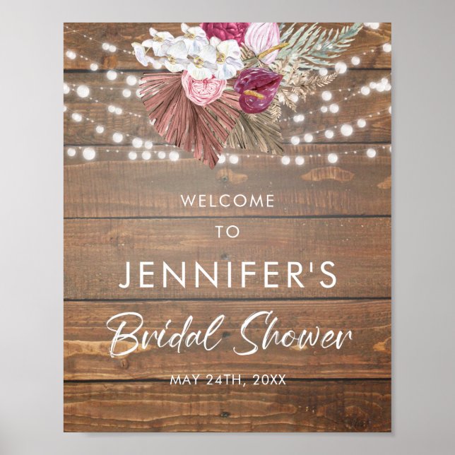 Rustic Wood Floral Bridal Shower Welcome Sign  (Front)
