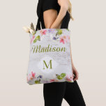 Rustic Wood Floral Bridesmaid Trendy Monogram Tote Bag<br><div class="desc">Our custom monogram tote bag is adorned with a rustic white wood pink and green floral print and white frame for your initial.  Customise with your name and initial.  View our full line of products in our Zazzle store.</div>