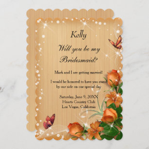 Rustic Wood Floral Butterfly Bridesmaid Invitation