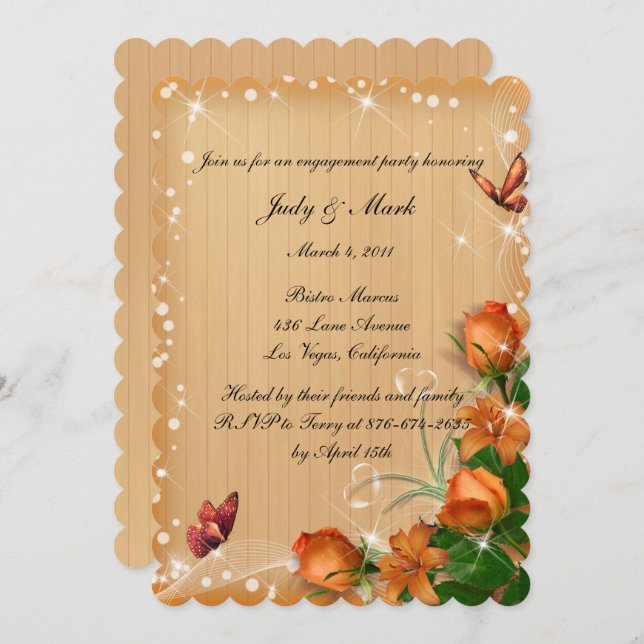 Rustic Wood Floral Butterfly Engagement Party Invitation (Front/Back)