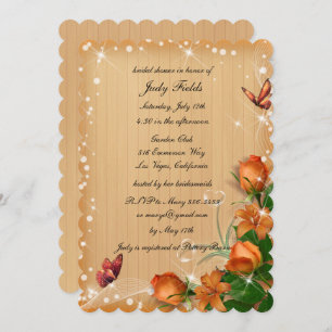 Rustic Wood Floral Butterfly Wedding Bridal Shower Invitation