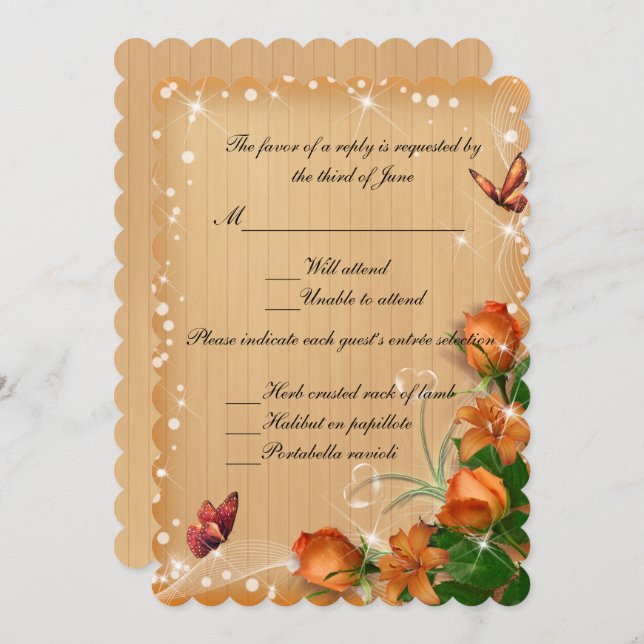 Rustic Wood Floral Butterfly Wedding Response Card (Front/Back)