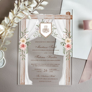 Rustic Wood Floral Canopy Islamic Muslim Wedding Acrylic Invitations