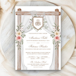 Rustic Wood Floral Canopy Islamic Muslim Wedding Invitation