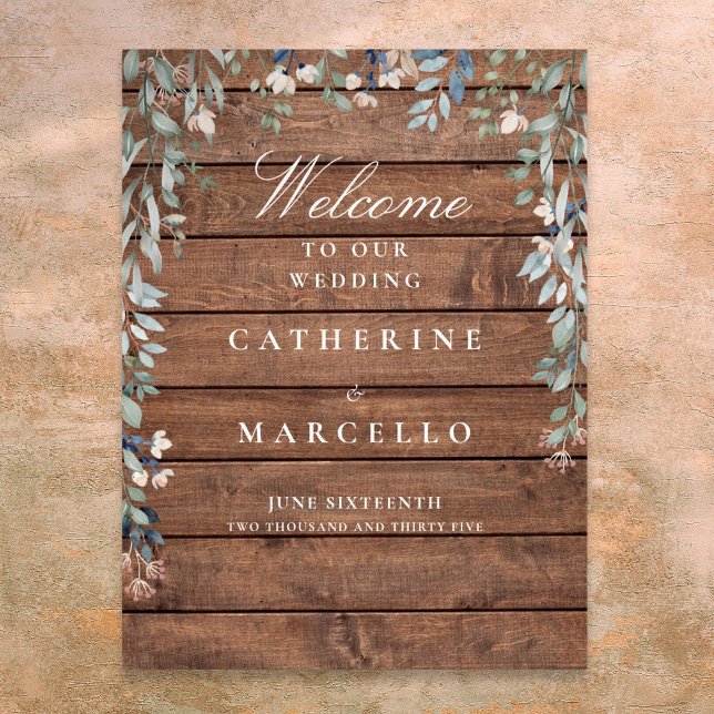 Rustic Wood Floral Cascade Wedding Welcome Sign (Rustic Wood Floral Cascade Wedding Welcome Sign)