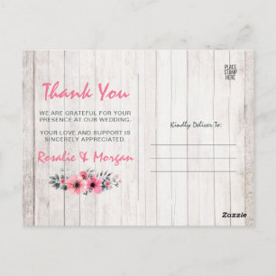 Rustic Wood Floral Country Wedding Thank You Photo Postcard