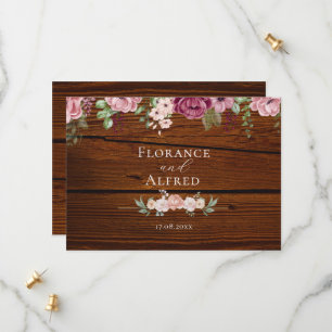 Rustic wood floral elegant white maroon wedding  save the date
