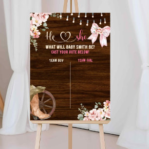 Rustic Wood Floral Gender Reveal Voting Board Poster