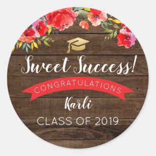 Rustic Wood Floral Graduation Sweet Success Classic Round Sticker