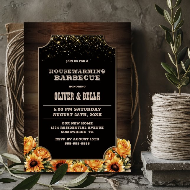 Rustic Wood Floral Housewarming Barbecue Invitation (Creator Uploaded)